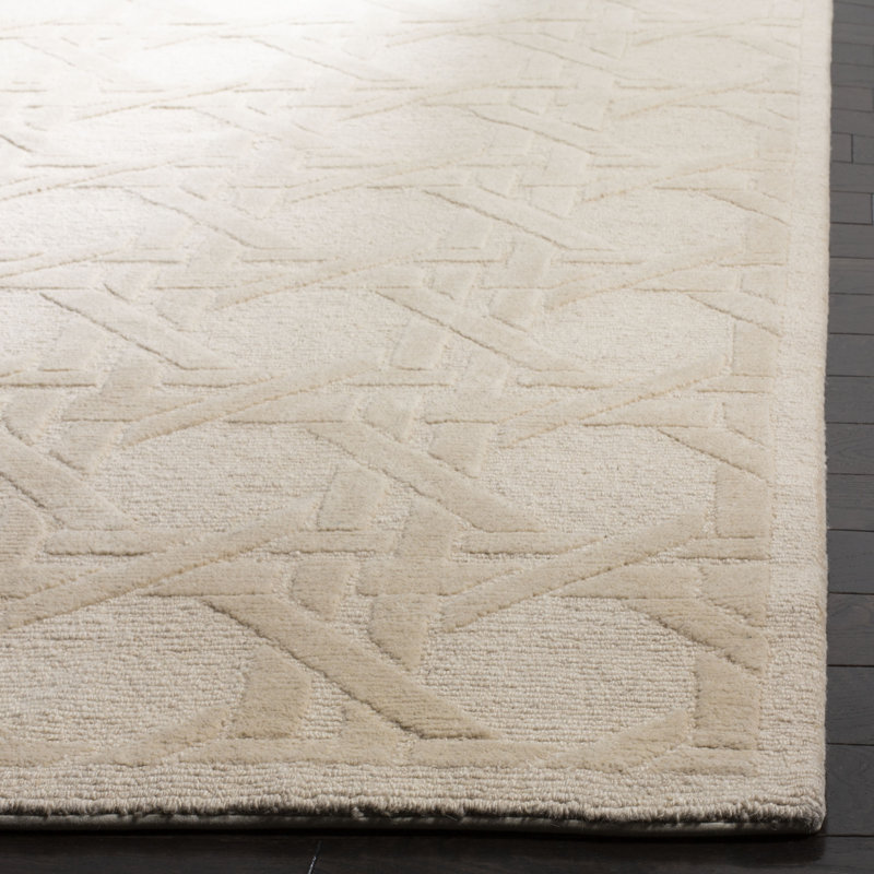 Rectangle Jamie Drake Geometric Hand-Knotted Wool Area Rug in Beige, Ivory, Rectangle 6' x 9'