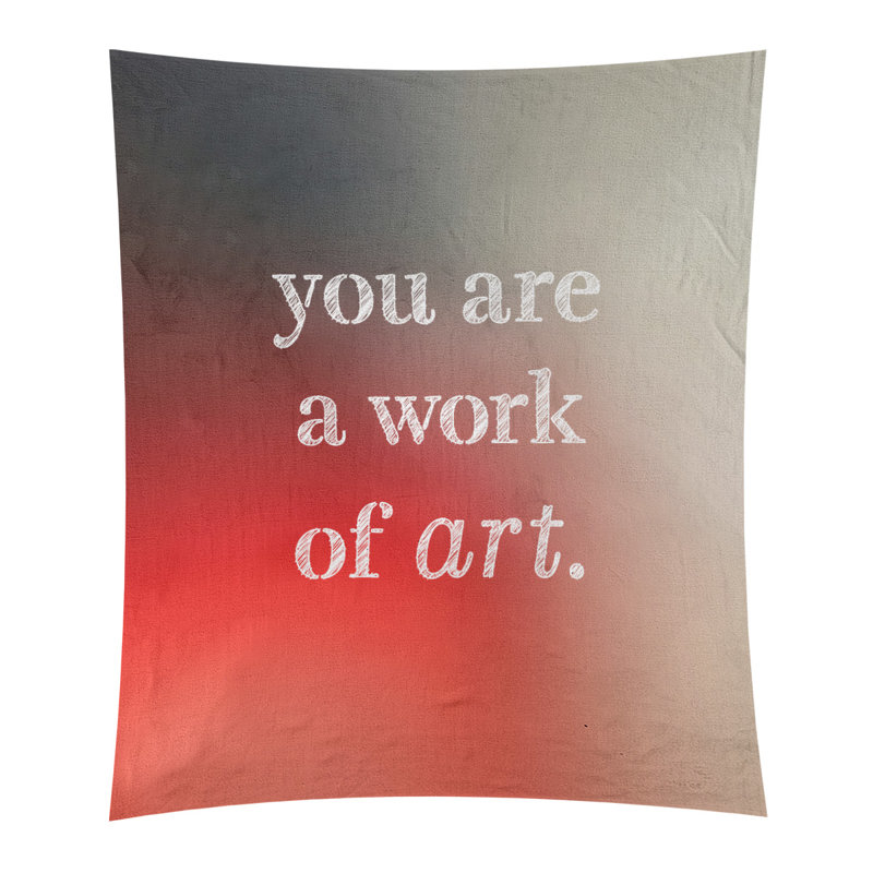 Tapisserie de travail en polyester d’art sur les citations, H 104 po x l 88 po, Blanc / Rouge