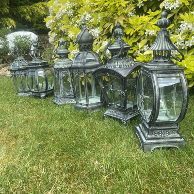 6 Piece Metal Lantern Set Cylindrical Candle Lanterns with Doors | Decorative Indoor Outdoor Lantern for Patio & Garden