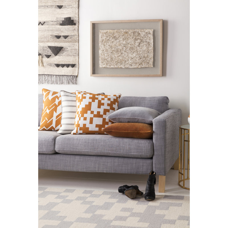 Housse de coussin en coton Inga, Blanc / orange, Duvet