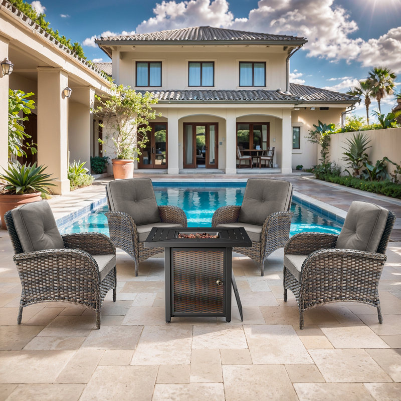 Wicker 4 - Person Patio Conversation Set with Cushions, Gray