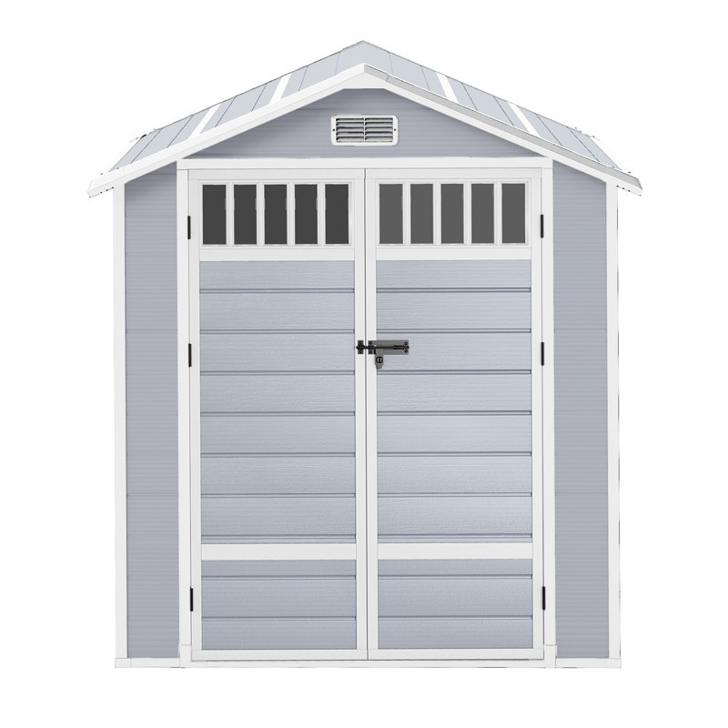 6x4.4 Ft Resin Storage Shed With Fence-style And Side Windows, Gray