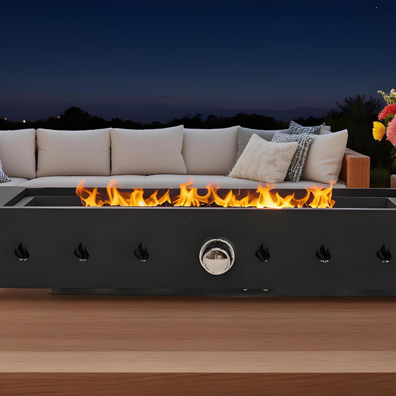 28-Inch Rectangle Fire Pit, 40000BTU Outdoor Propane Fire Pit, Wind-Resistant Firepits, Durable Iron Stylish Glass Beads Design