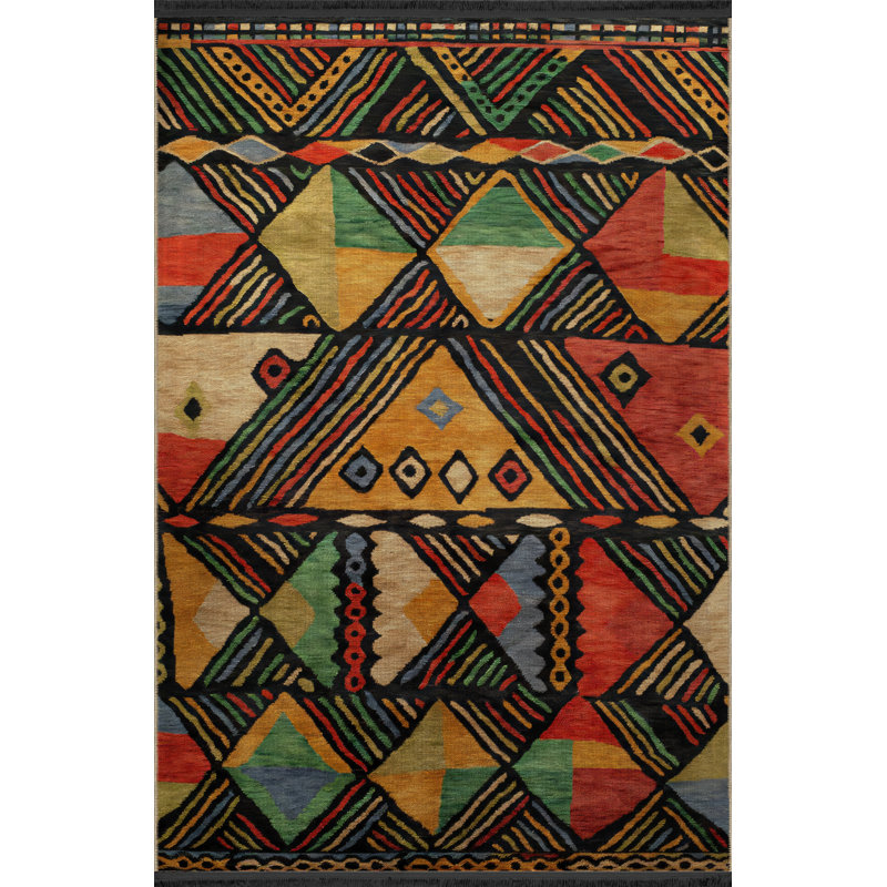 Tapis décoratif moderne et multicolore à motifs géométriques mélangés de couleur foncée