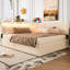 Lit simple simple avec tête de lit tapissier, 2 tiroirs de rangement, chargement, lattes en bois massif, sans sommier, beige, confortable pour les petites pièces, molleton doux, assise ergonomique, esthétique Mid-Century