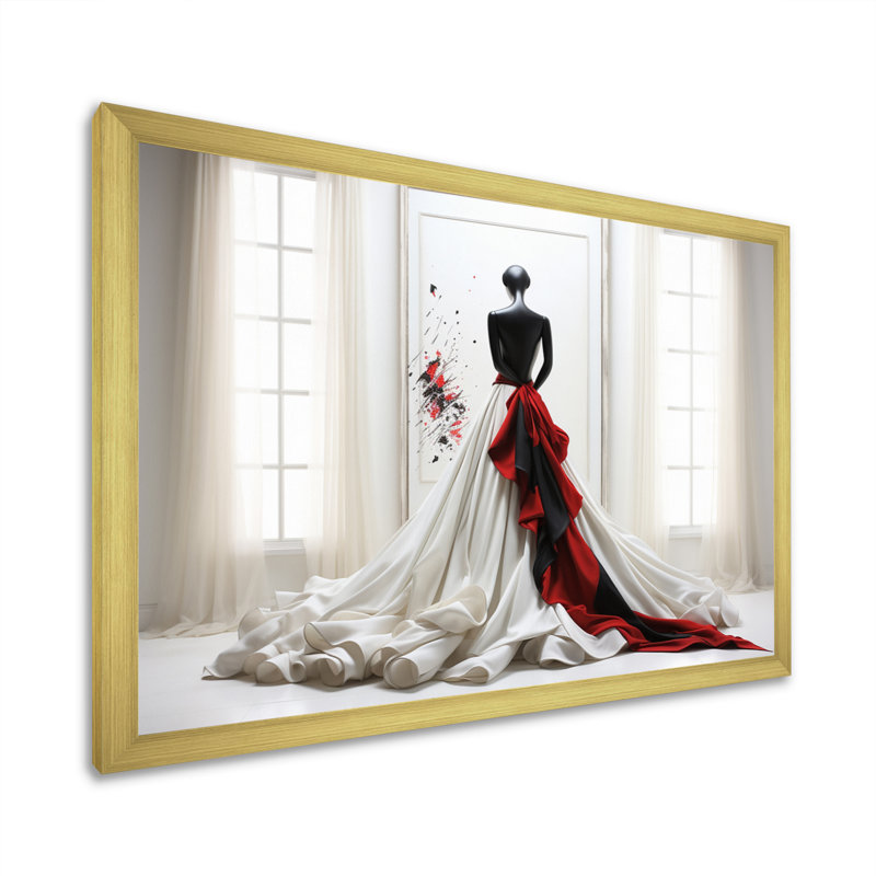 Rebouche Fashion - robe rouge élégance dévoilée II - imprimé, Cadre doré simple, H 12 po x l 20 po x P 1 po