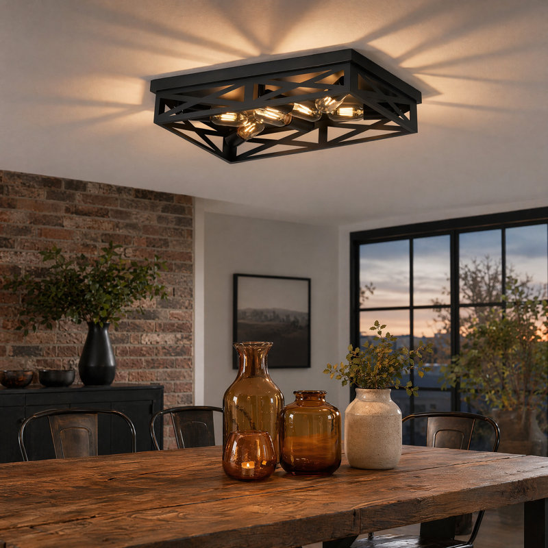 Industrial Square Cage Flush Mount Ceiling Light