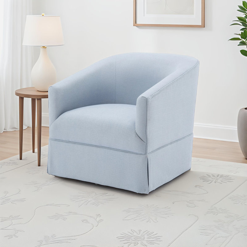 Delaplaine Upholstered Swivel Barrel Chair, Blue