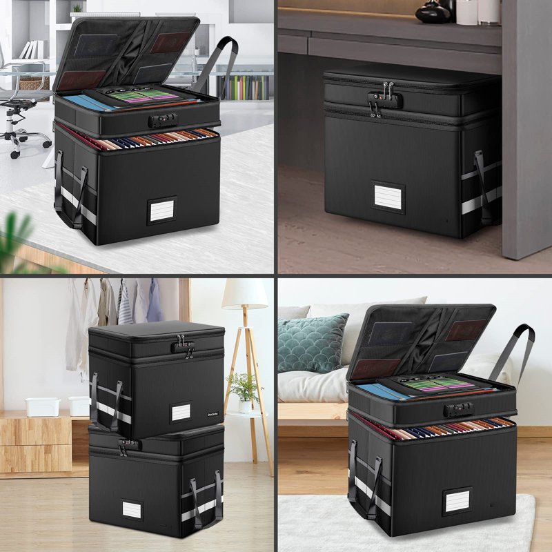 Black Multi-Layer Fireproof and Waterproof Document Storage Box