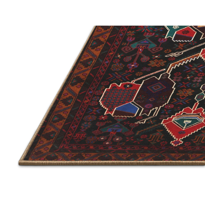 Tapis traditionnel noir/rouge/bleu, Rectangle 3 pi x 5 pi