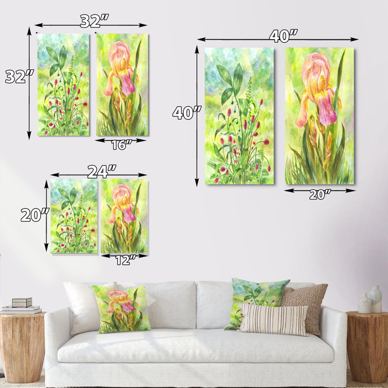 «Green Field with Red Blossoming Bush», ensemble de 2 peintures sur toiles, Toile tendue, H 20 po x l 24 po x P 1 po