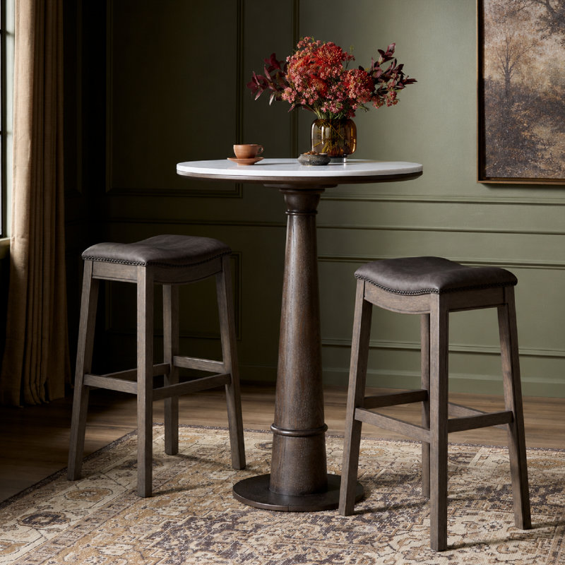 Maven Lane Adrien Backless Saddle Stool with Faux Leather Upholstery, Bar Stool (31" Seat Height)
