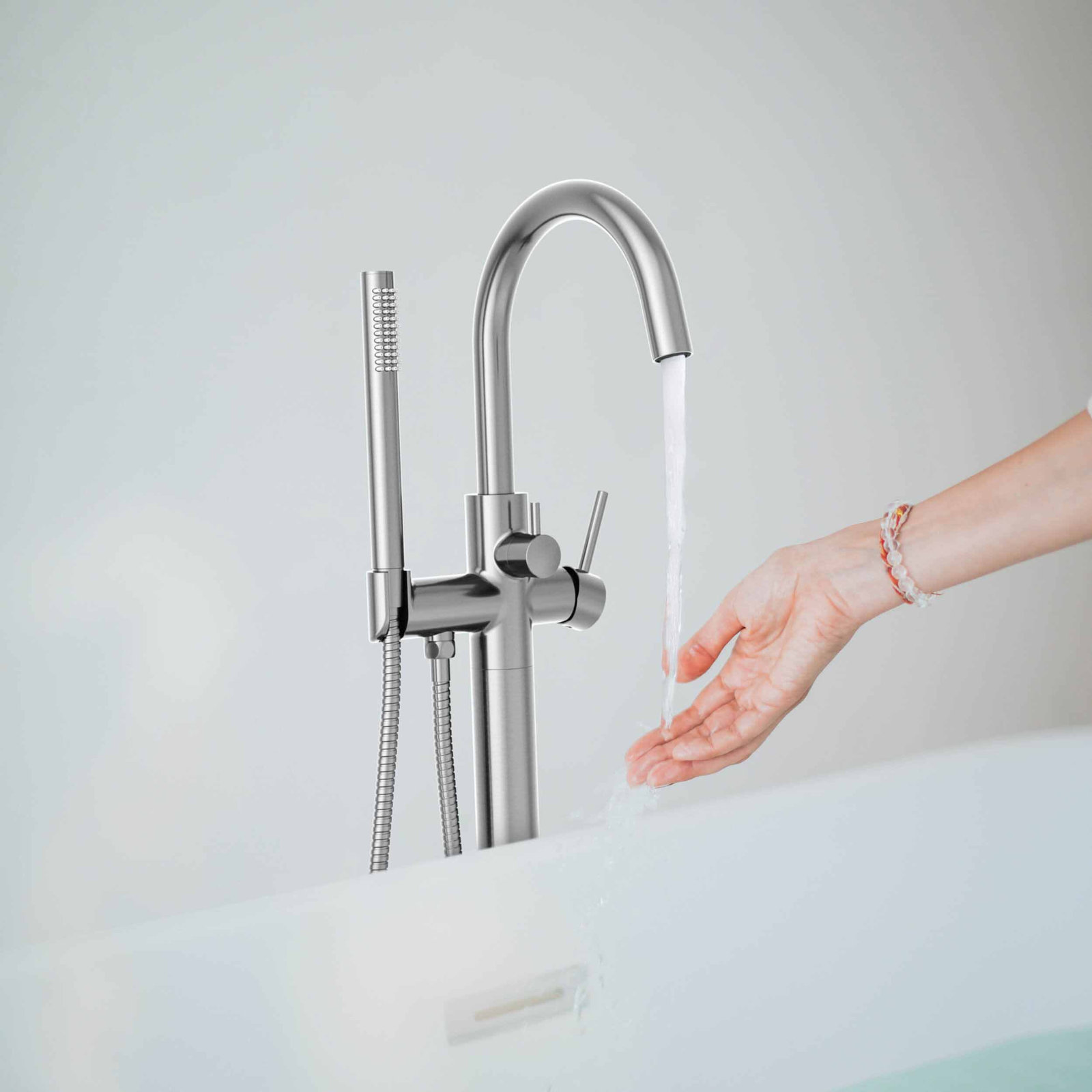 Circular Freestanding Tub Faucet, Brushed Nickel