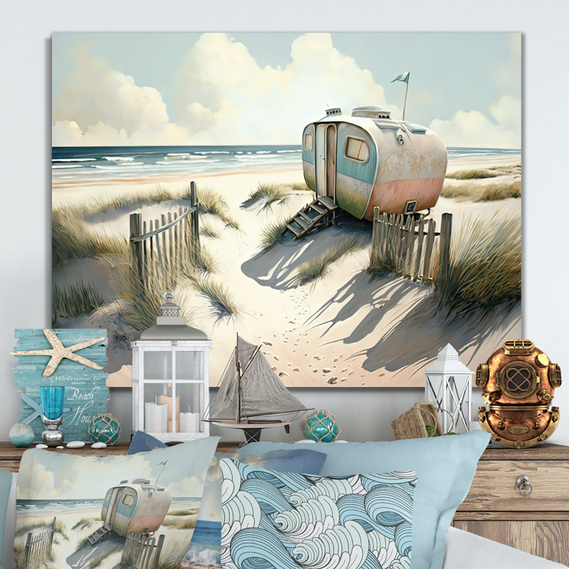 Camping sur la plage - photographie sur toile, H 16 po x l 32 po x P 1 po, Toile tendue