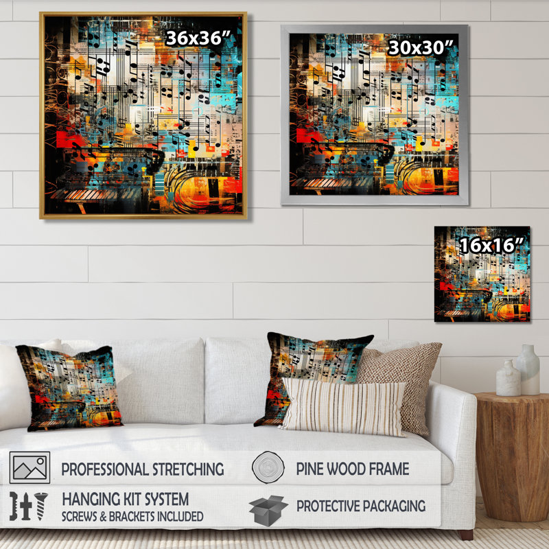 Vintage Collage Musical Scores - Music Wall Art, Black Floater Framed, 36" H x 36" W