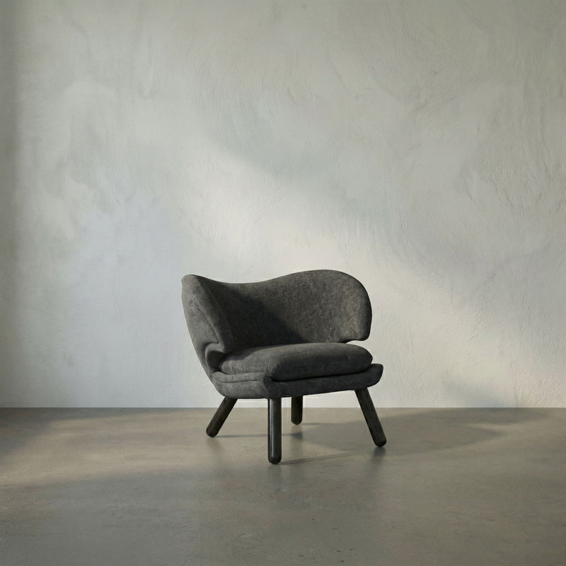 Fauteuil demi-tonneau en tissu Valerie, gris, Noir anthracite