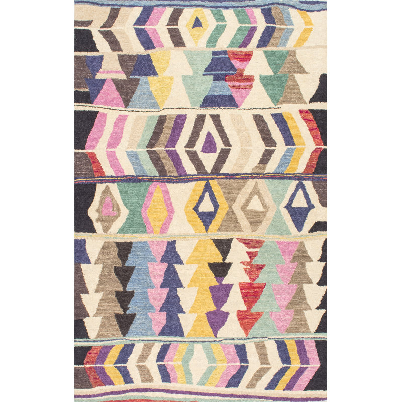 Leiarna Geometric Wool Runner Rug for Living Room Bedroom Dining Room Entryway Hallway Kitchen, Multicolor/Black