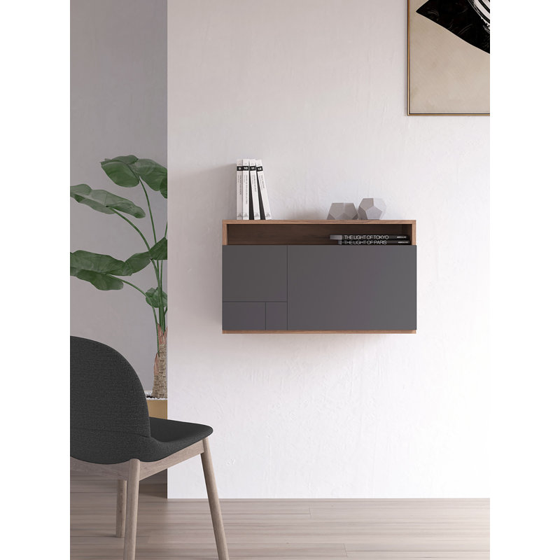 Fryman Floating Desk, Jet Black/Walnut