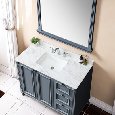 49"X22" Bathroom Vanity Top - Sintered Stone White, With Rectangular Ceramic Sink, 3 Faucet Holes, And Modern, Fits 48-In W X 21-In D Cabinet, Easy To Install, Backsplash Included Countertop White