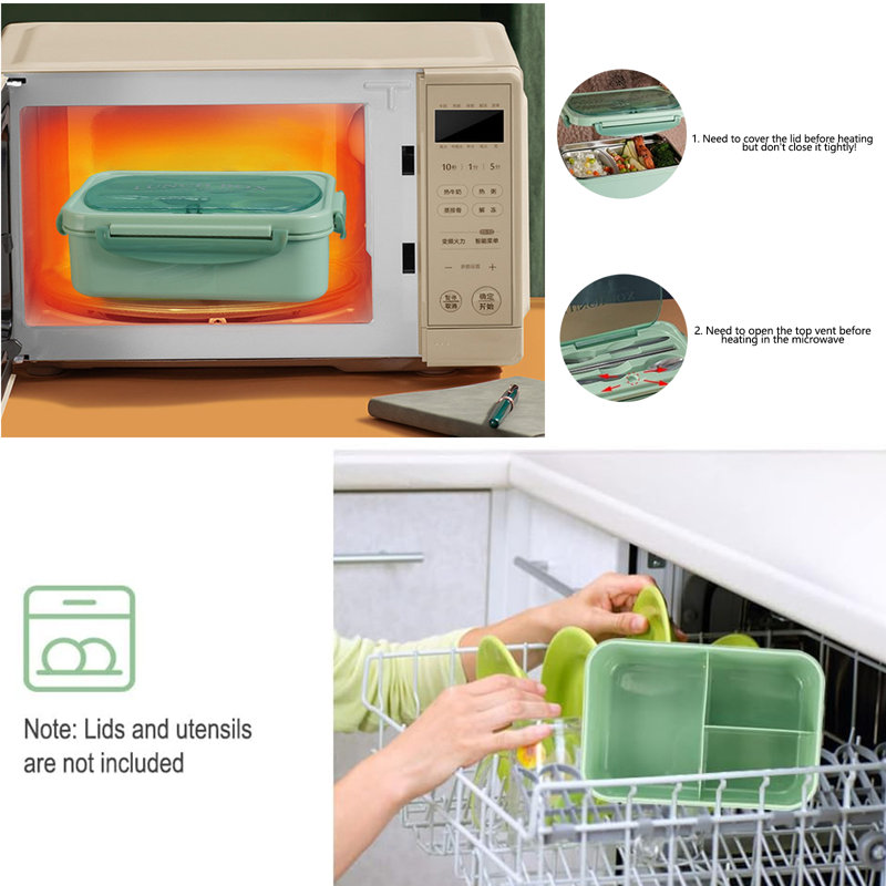 3 Compartment Lunch Containers Bento Box, Green
