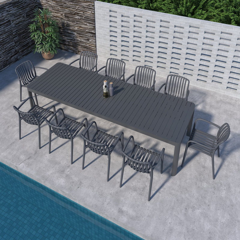 Amazonia Milky Extendable Outdoor Patio Aluminum And Resin Dining Set, 10