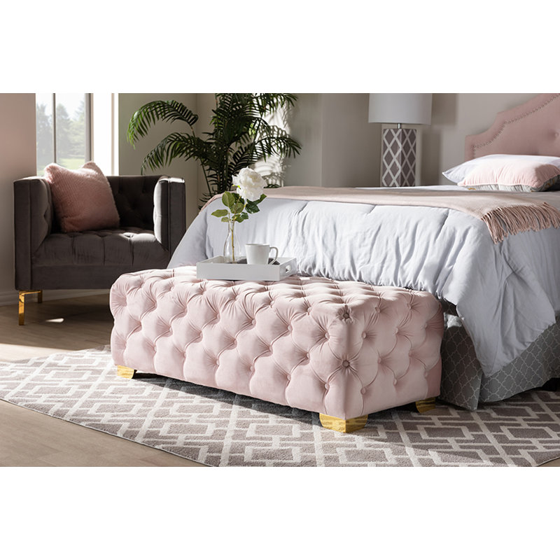 Crotts Velvet Upholstered Bench, Light Pink