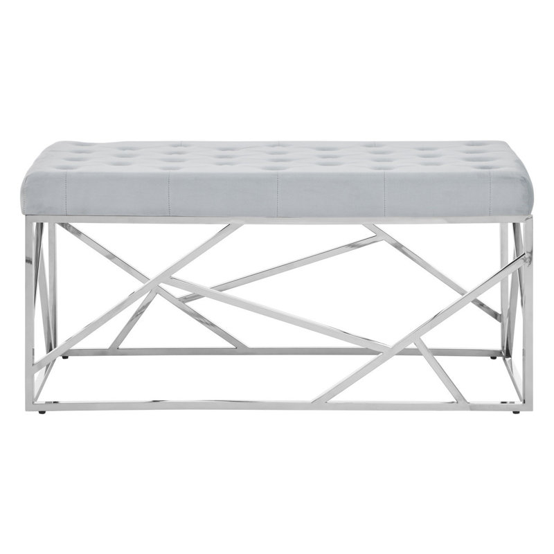 Redd Velvet Upholstered Bench, Grey, Silver