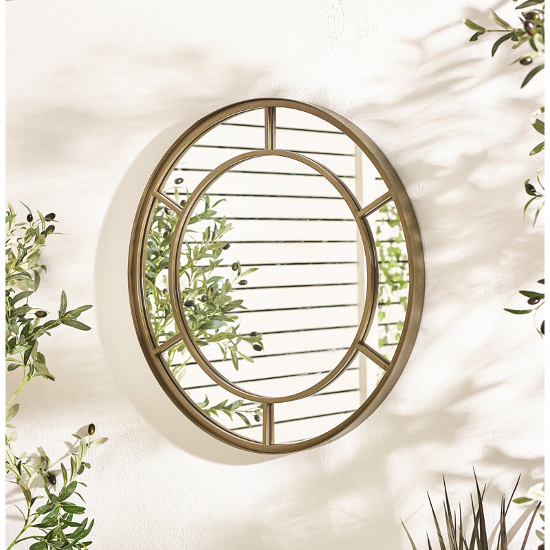 Alley Bronze Medium Round Window 70cm Garden Mirror