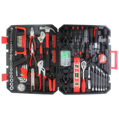 Boîte à outils noire 238 pièces - pratique pour les travaux professionnels, avec règle à ruban transparent, marteau forgé CrV, poignée confortable, pinces réglables, tournevis de précision: