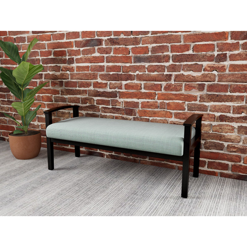 Banc en bois massif Amherst, Chambray écume de mer, Noir