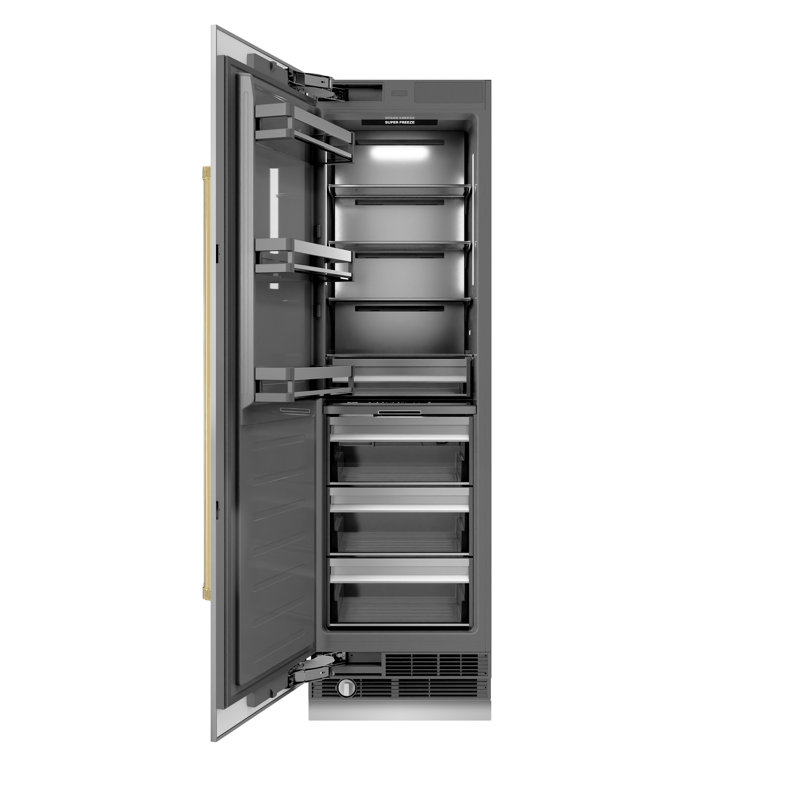 ZLINE Autograph Edition 24 in. 12.4 cu. ft. Column Freezer in Satin Stainless Steel with Graphite Grey Interior and Polished Gold Accents