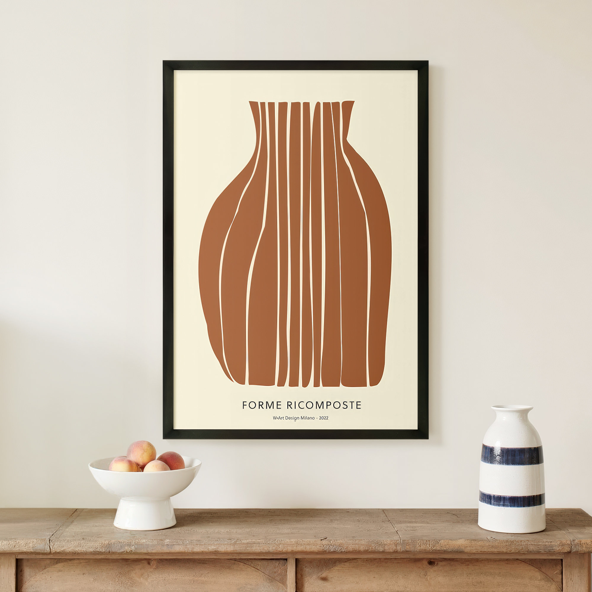Compostion In Umber, 50" H x 35" W x 1.25" D, Black Framed Paper