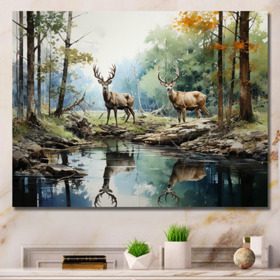 Deer Majestic Reflections - Print on Canvas