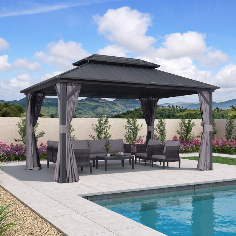 PURPLE LEAF Hardtop Gazebo Permanent Gazebo with Galvanized Steel Double Roof for Patio Lawn Garden, 140" H x 120" W x 122" D