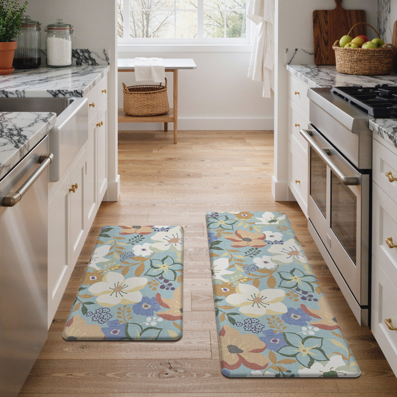 Modern Floral Anti Fatigue Memory Foam Kitchen Mat, Green