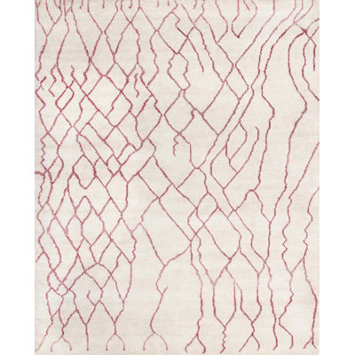 Imraan Moroccan Hand Knotted Viscose/Cotton Abstract Rug in Pink/Ivory