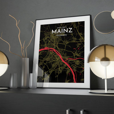 Mainz City Map in Contrast 1 Piece Wall Art