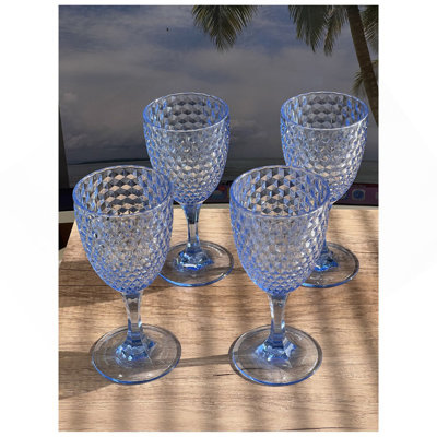 Diamond Cut Plastic Wine Glasses Set Of 4 (12Oz), BPA Free Acrylic Wine Glass Set, Unbreakable Wine Glasses