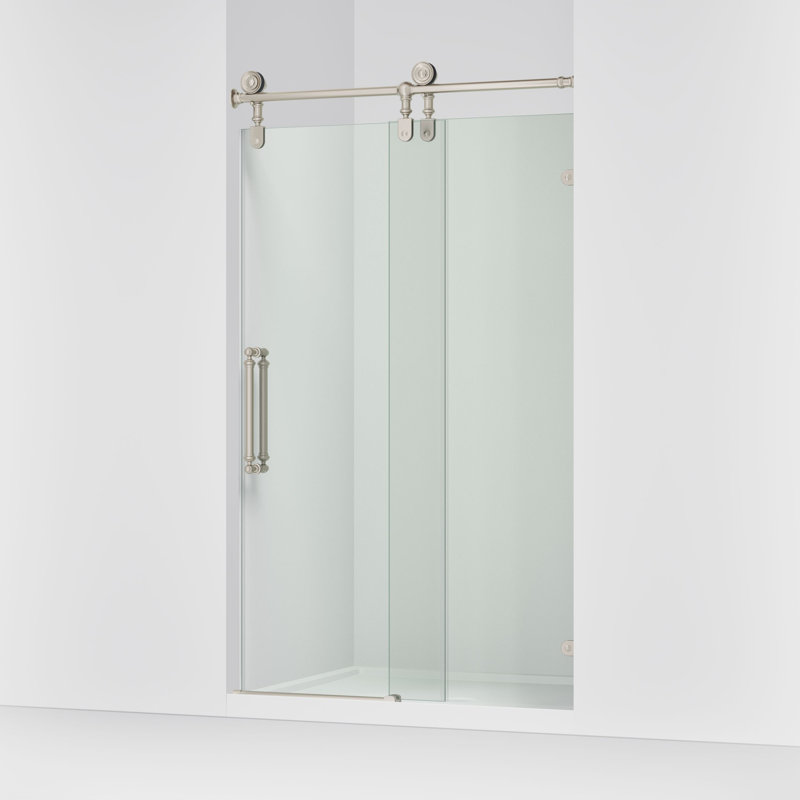 Artifacts 80-7/8 In. H Sliding Shower Door With 3/8 In.-Thick Glass, Brushed Nickel