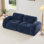 Canapés capitonnés à 2 places avec canapé sans os, tissu en velours doux, conception antidérapante inférieure, éponge haute densité 32D, conception ergonomique inférieure, aucun assemblage requis, convient aux salons, bleu