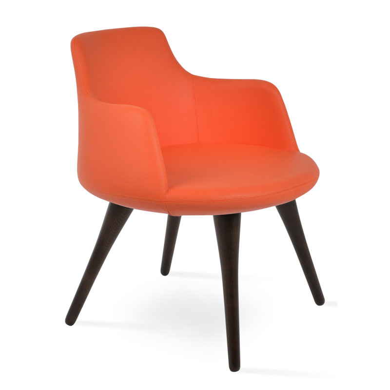 Dervish Wood Solid Back Arm Chair, Orange
