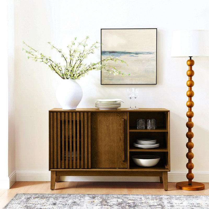 47.3" Sideboard Buffet Cabinet With Storage, Farmhouse Fluted Sideboard With 2 Doors & Solid Wood Feet, TV Media Console, Storage Cabinet