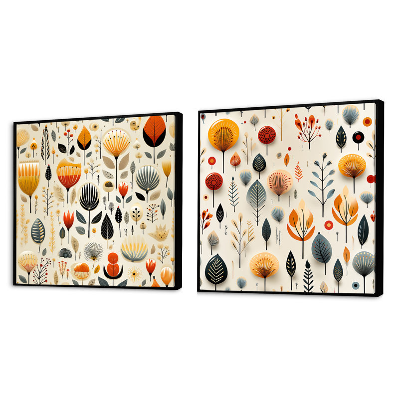 Pressnell - Ensemble de 2 collages carrés botaniques abstraits, Cadre flottant noir, H 16 po x l 33 po