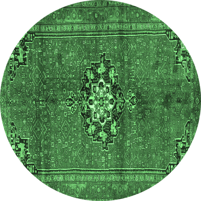 Tapis oriental en laine / polyester tissé à la machine en vert / noir, Rond 3 pi