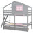 Twin Over Bunk Bed In Gray. Includes 2 Drawers, Storage Box, Shelf & Window. Solid Wood. For Older Than 6 Comes With Wood For Stability. Years And Above-978782727