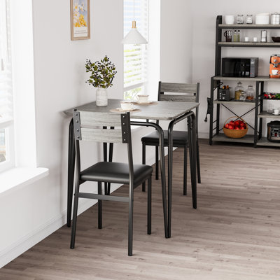 3-Piece Dining Table Set for 2, Space-Saving Square Dinette with Cushioned Chairs and Steel Frame for Kitchen, Apartment, or Small Dining Spaces