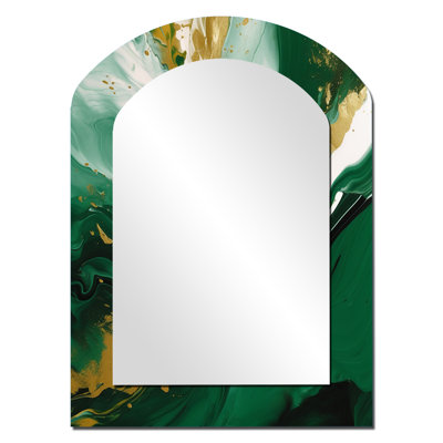Vert et or liquide Magic II - miroir décoratif de forme unique abstraite, grand miroir mural moderne de forme libre, impression d'art en métal