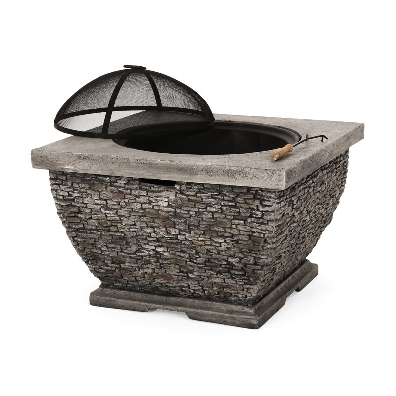 Grey 32" Concrete Fire Pit - Add Warmth To Outdoor Life Wood Burning Patio Heat Focus Point
