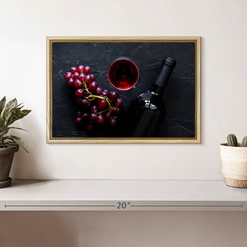 Classy Red Wine, Floating Frame Natural Wood, 13" X 9"