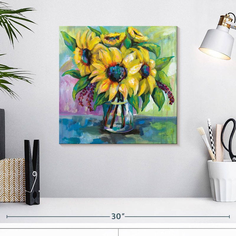 Tournesol Harnek dans un vase, H 16 po x l 16 po